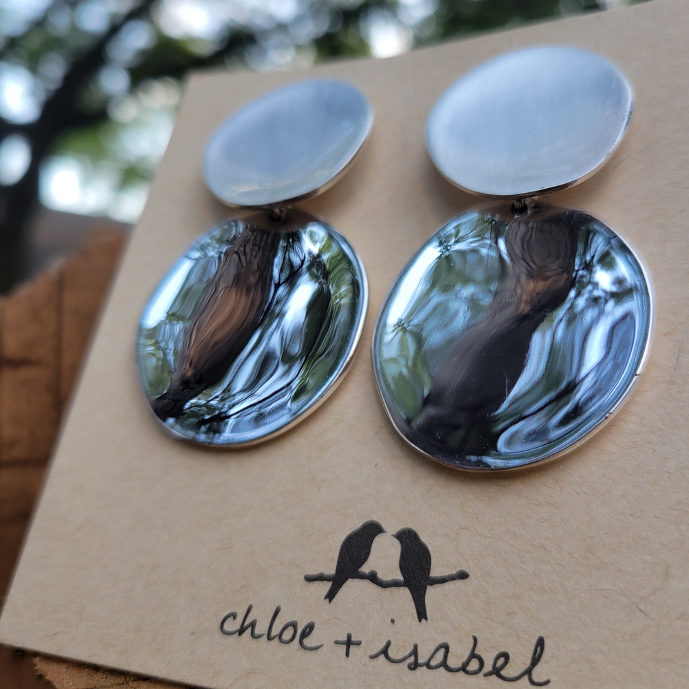 Chloe + Isabel Silver and Black Marbled Earrings